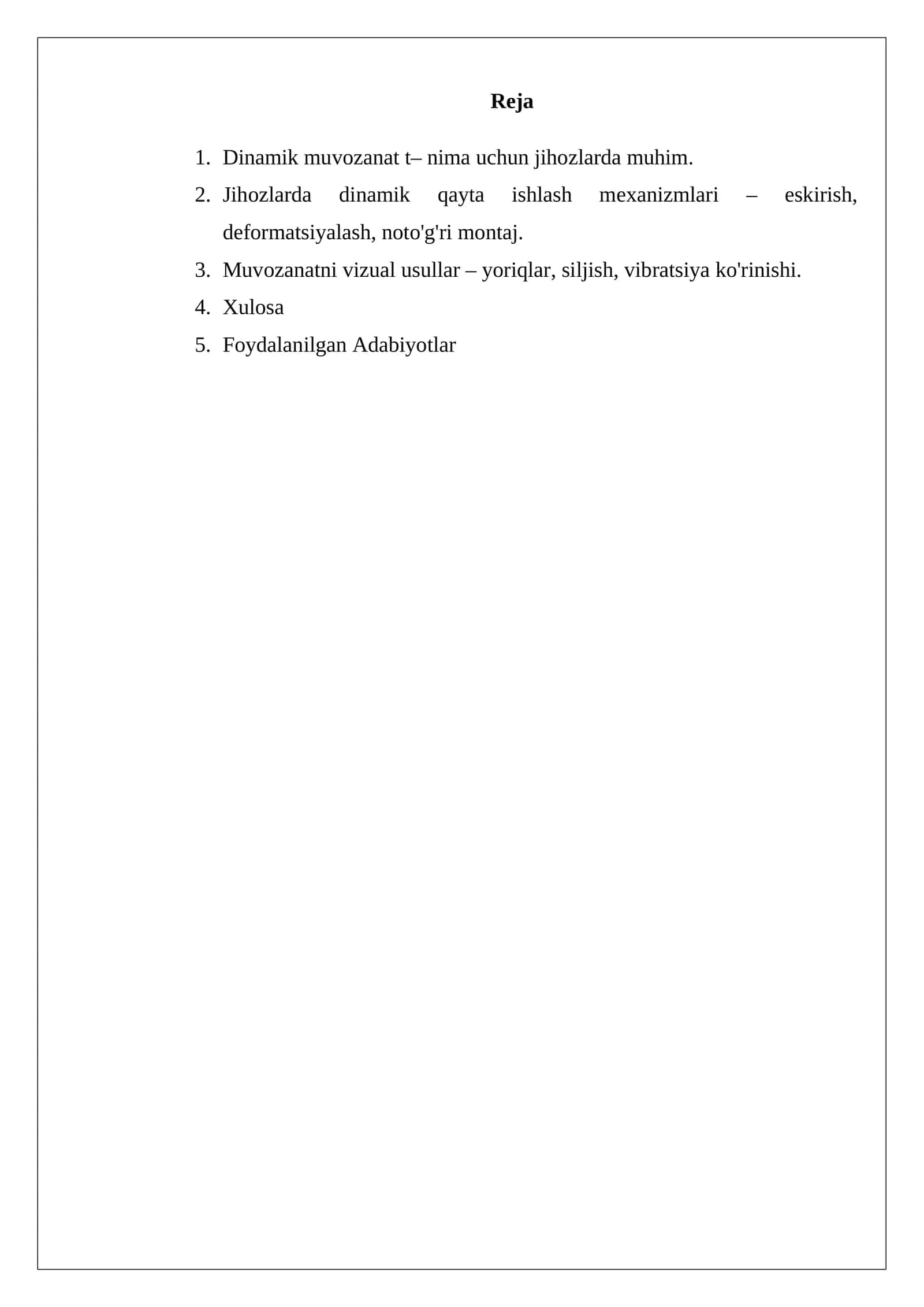 Dinamik muvozanat va jihozlarda dinamik qayta ishlash mexanizmlari 1