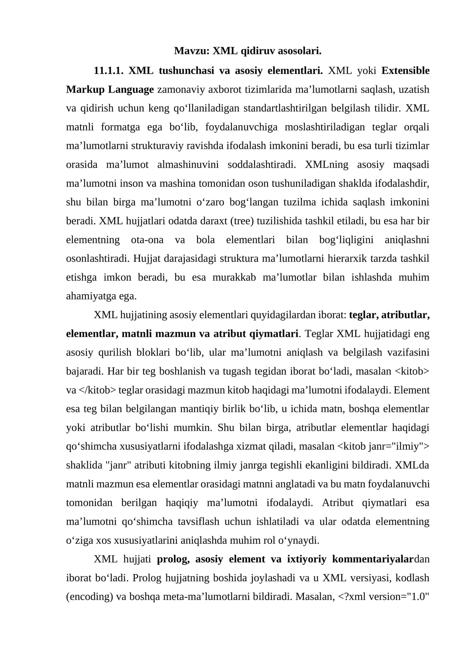XML qidiruv asosolari 1