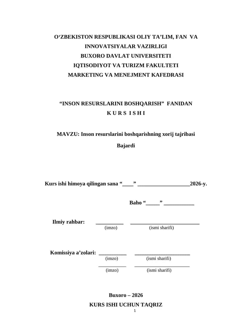 Inson resurslarini boshqarishning xorij tajribasi 1