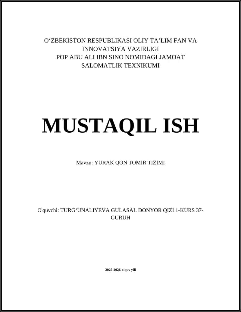 YURAK QON TOMIR TIZIMI 1