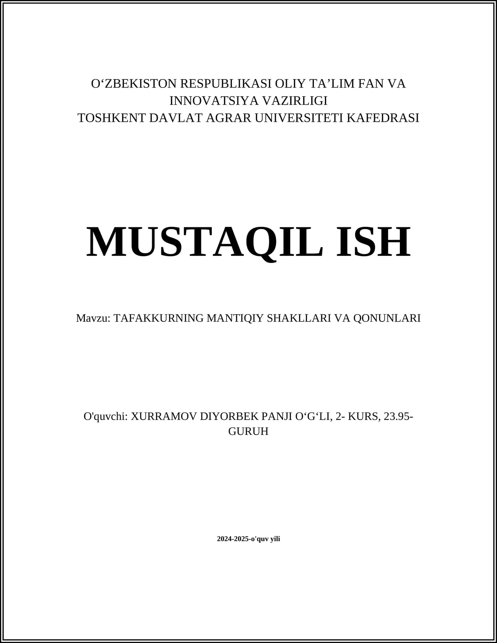 TAFAKKURNING MANTIQIY SHAKLLARI VA QONUNLARI 1