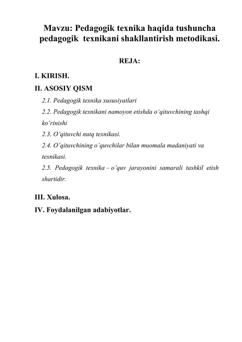 Pedagogik texnika haqida tushuncha pedagogik texnikani shakllantirish metodikasi 1
