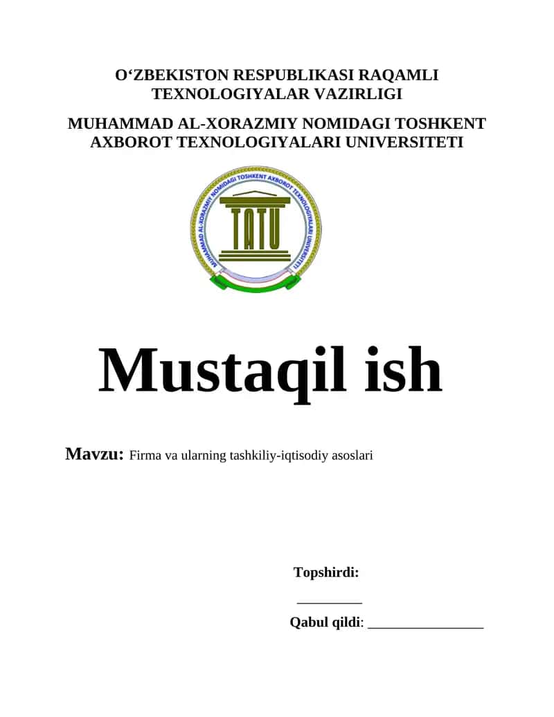 Firma va ularning tashkiliy iqtisodiy asoslari 1