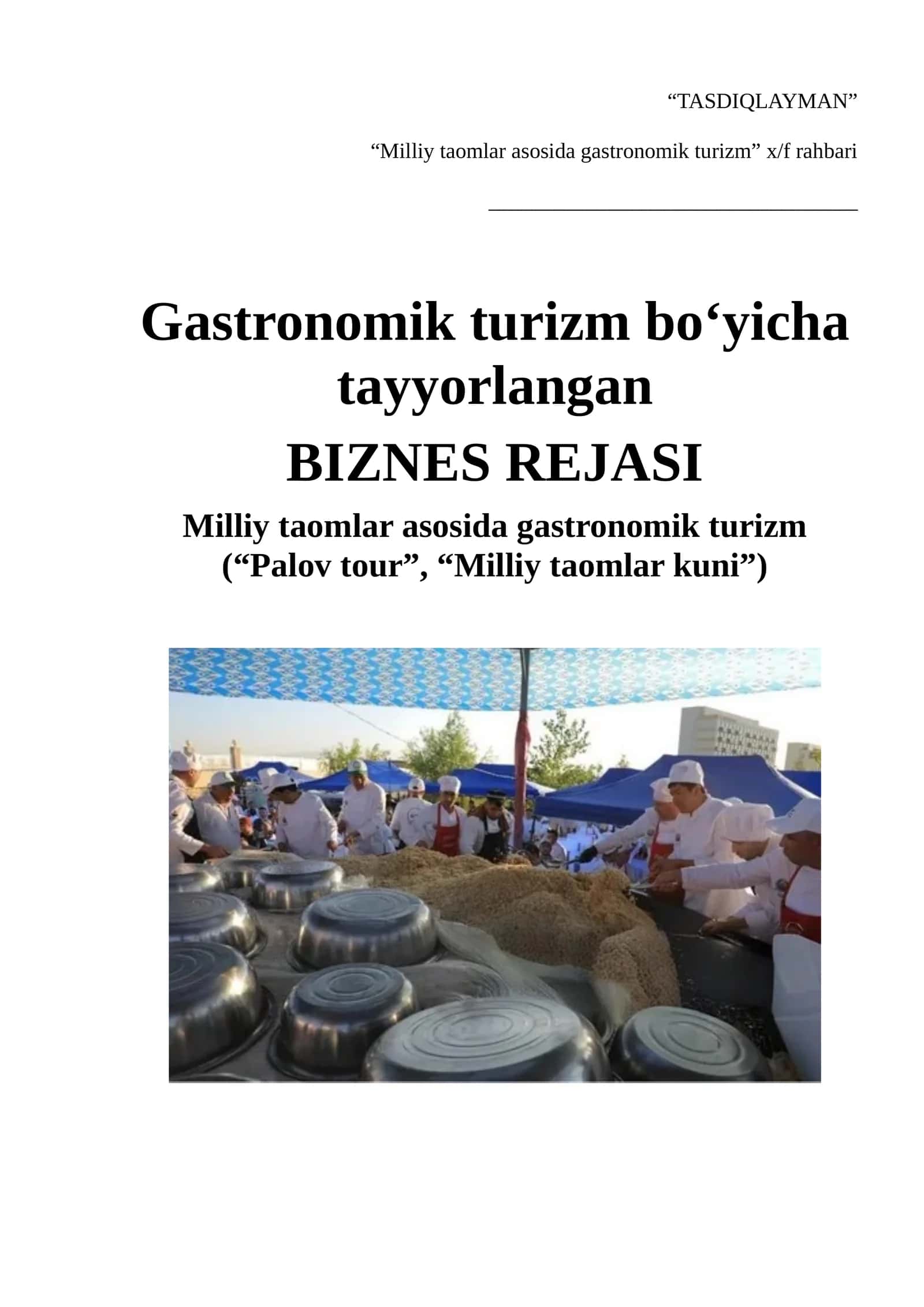 Biznes reja Milliy taomlar asosida gastronomik turizm 1