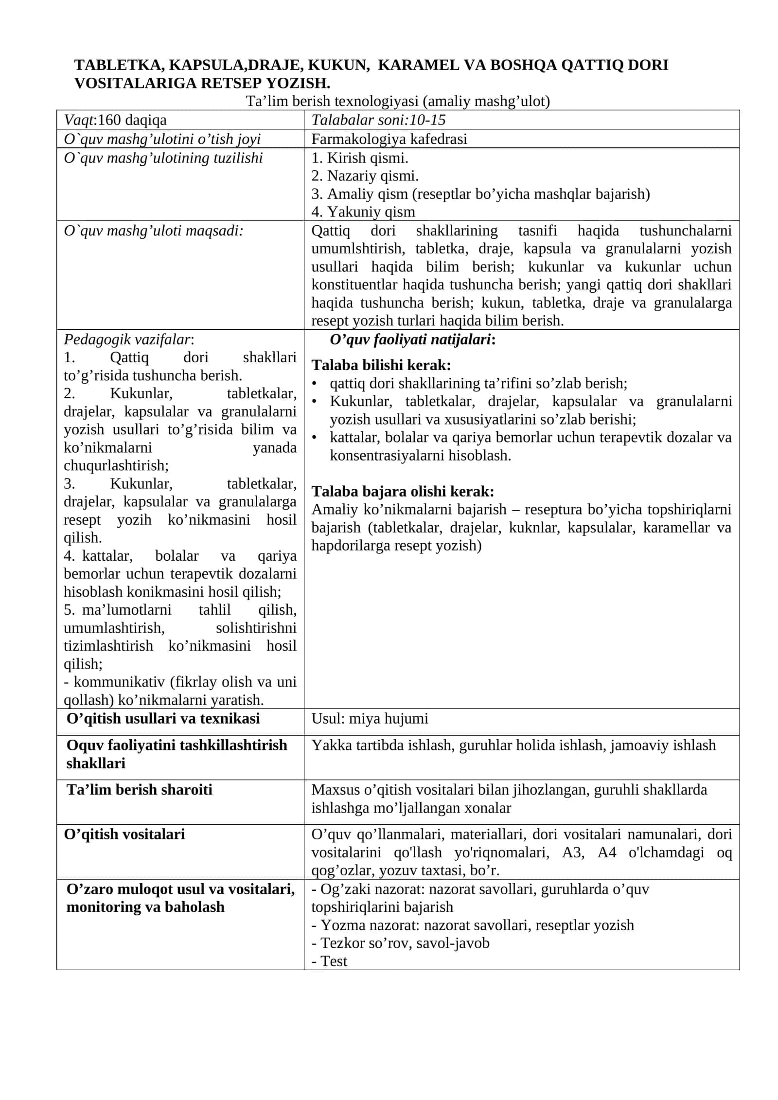 TABLETKA, KAPSULA,DRAJE, KUKUN, KARAMEL VA BOSHQA QATTIQ DORI VOSITALARIGA RETSEP YOZISH 1
