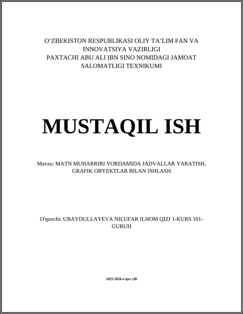 MATN MUHARRIRIDA YANGI JADVAL YARATISH VA TURLARI 1