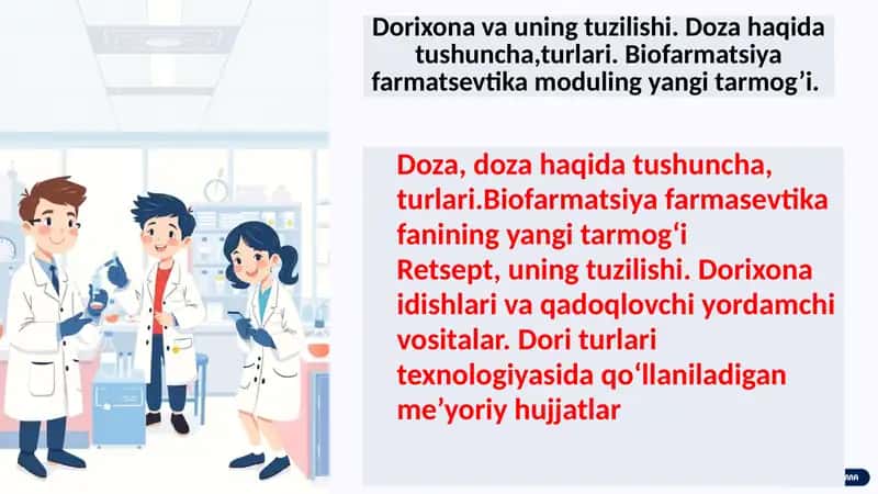 Dorixona. Doza va uning turlari. Biofarmatsiya fani 1