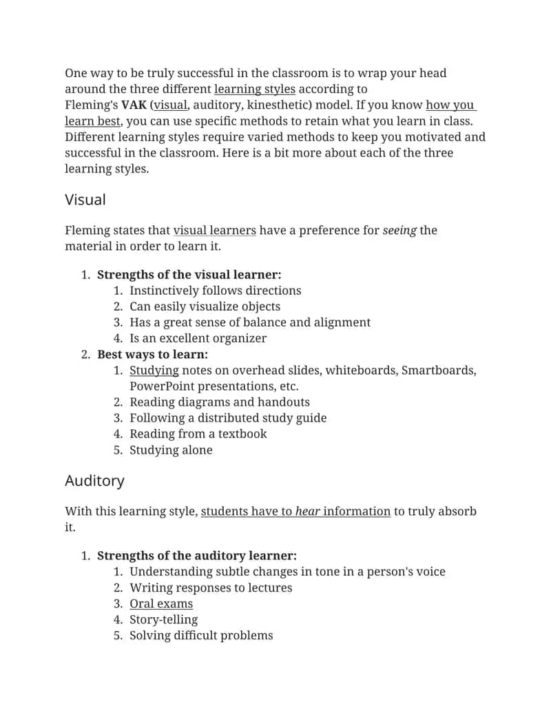 Fleming's VAK Learning Styles 1