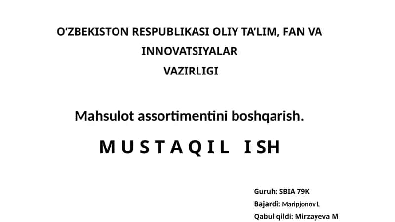 Mahsulot assortimentini boshqarish 1