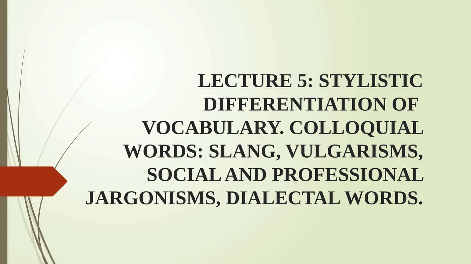 LECTURE 5: STYLISTIC DIFFERENTIATION OF VOCABULARY 1