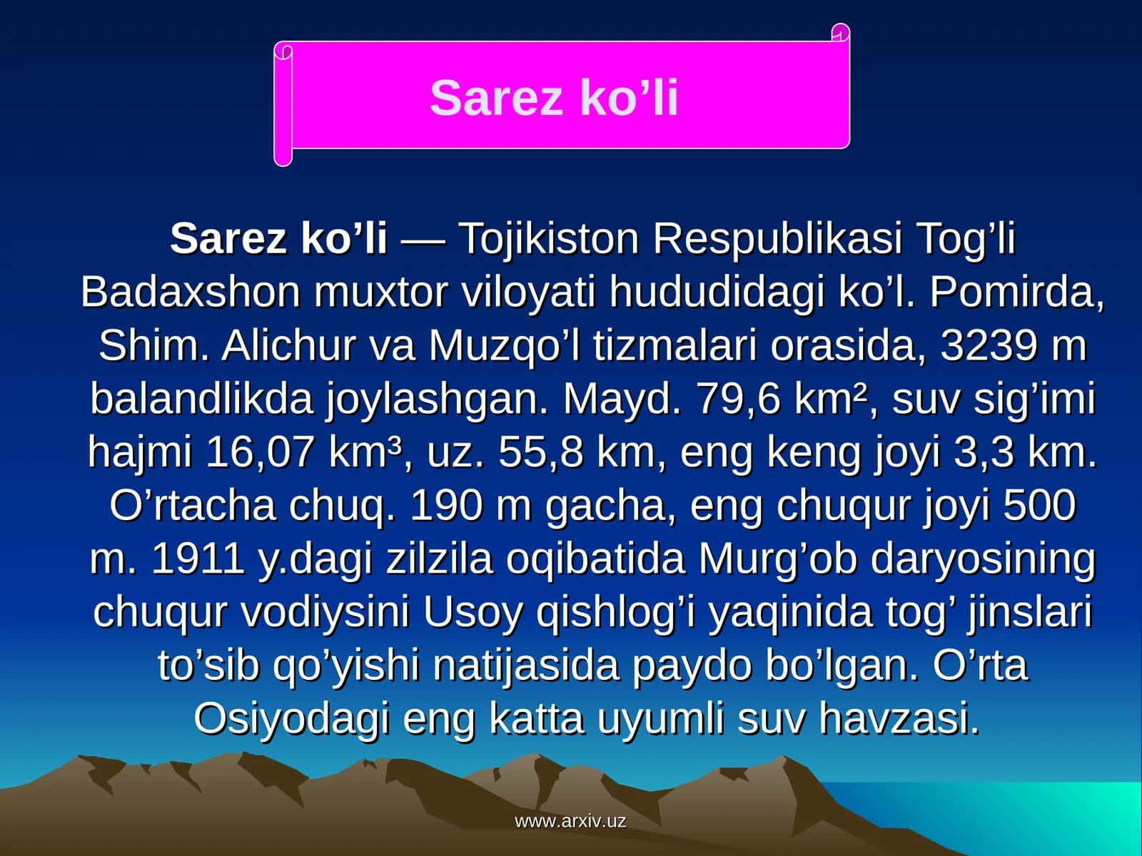 Sarez ko’li 1