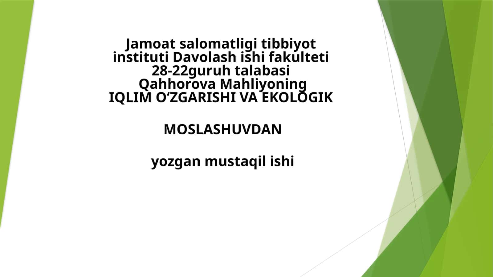 IQLIM O‘ZGARISHI VA EKOLOGIK MOSLASHUV 1