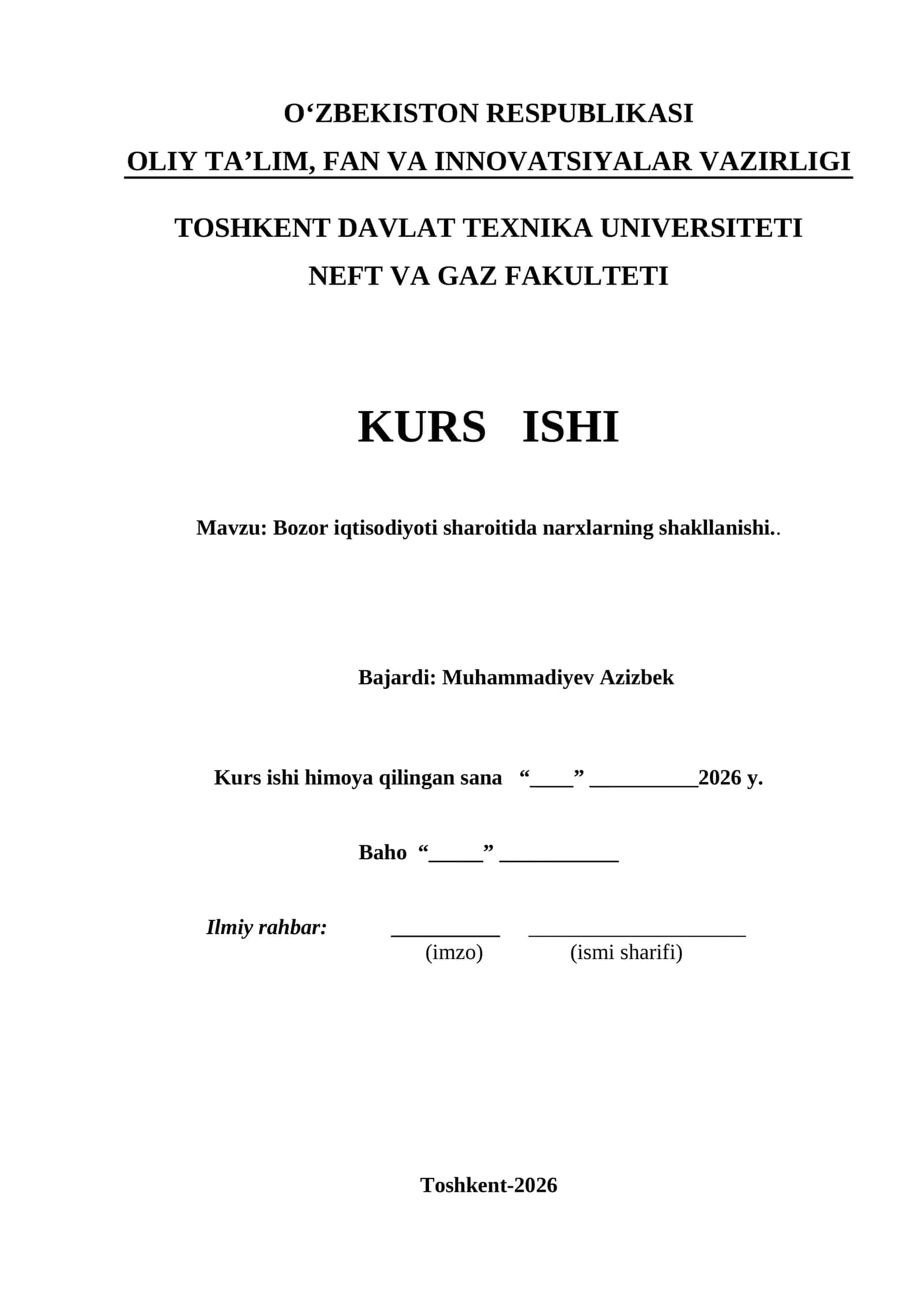 Bozor iqtisodiyoti sharoitida narxlarning shakllanishi. 1