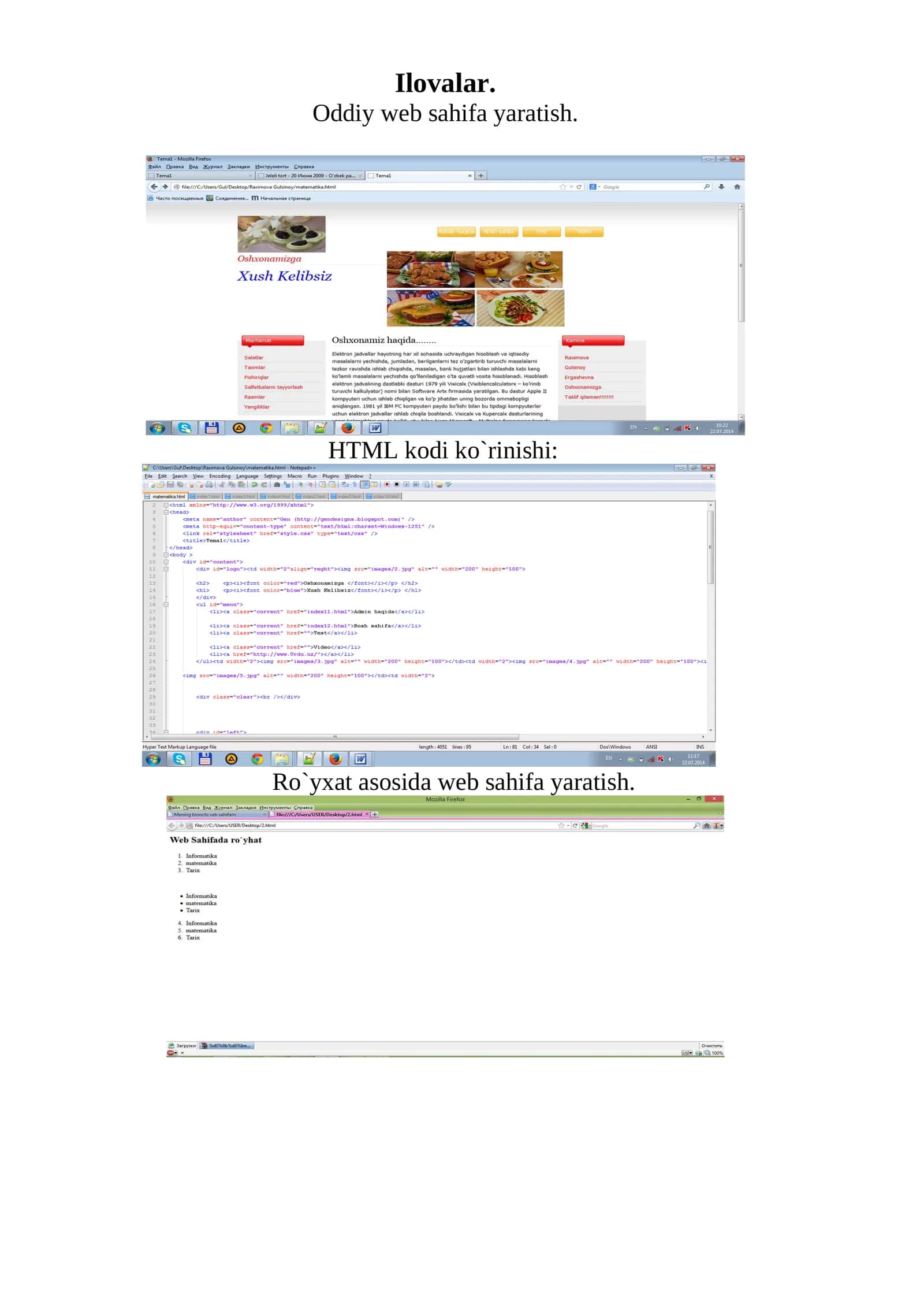 Web sahifa yaratish 1