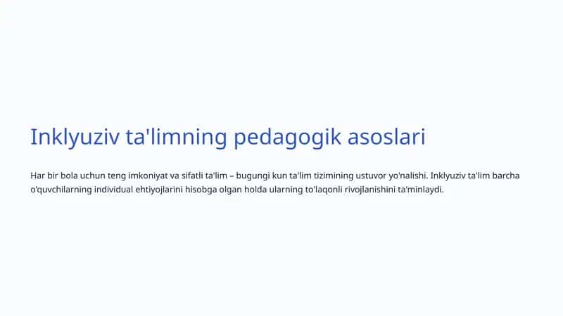 Inklyuziv ta'limning pedagogik asoslari 1