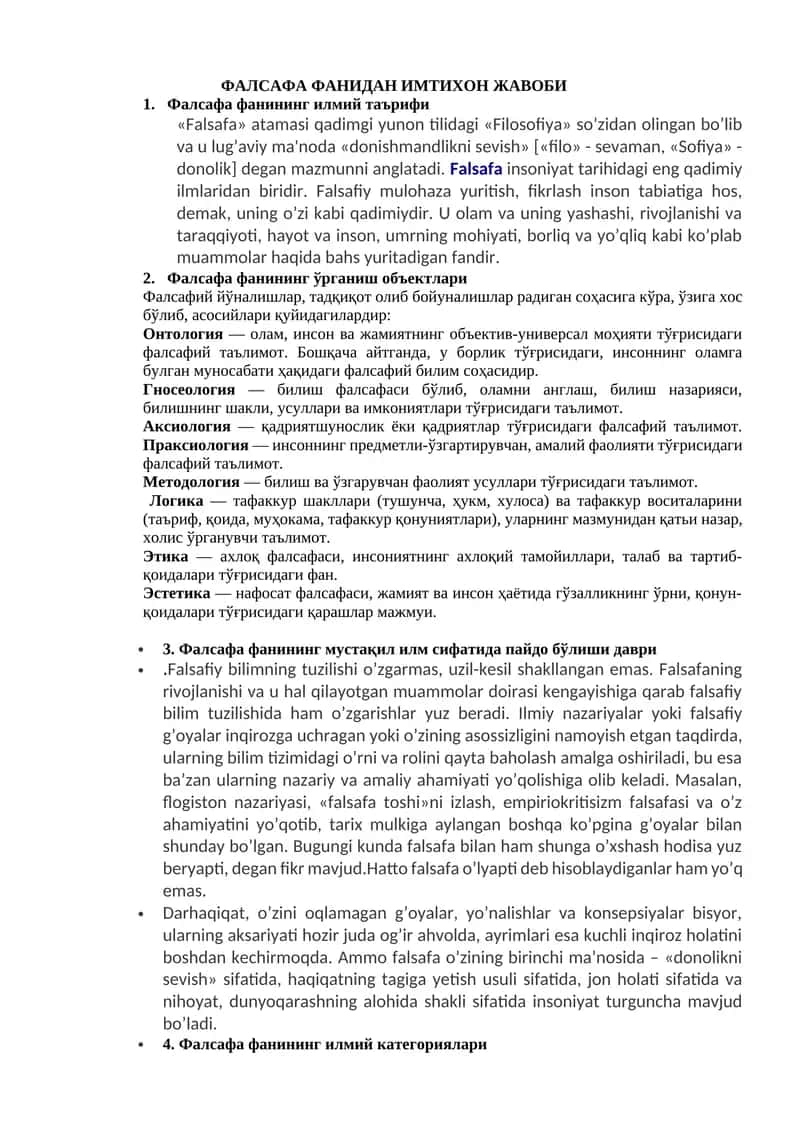 FALSAFADAN SAVOLLAR JAVOBLARI BILAN 1