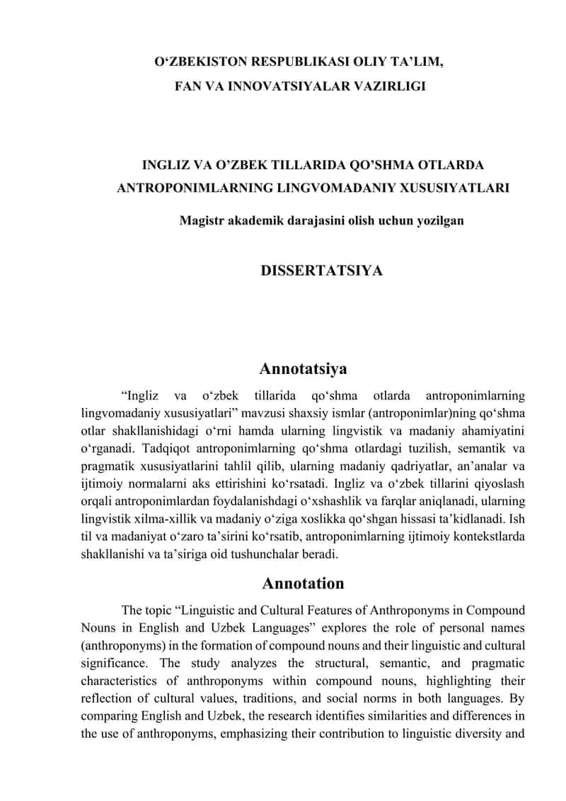 INGLIZ VA O’ZBEK TILLARIDA QO’SHMA OTLARDA ANTROPONIMLARNING LINGVOMADANIY XUSUSIYATLARI 1