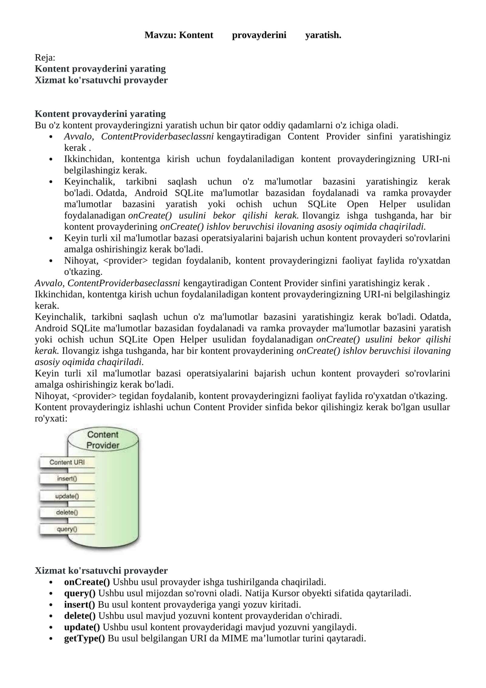 Kontent provayderini yaratish 1