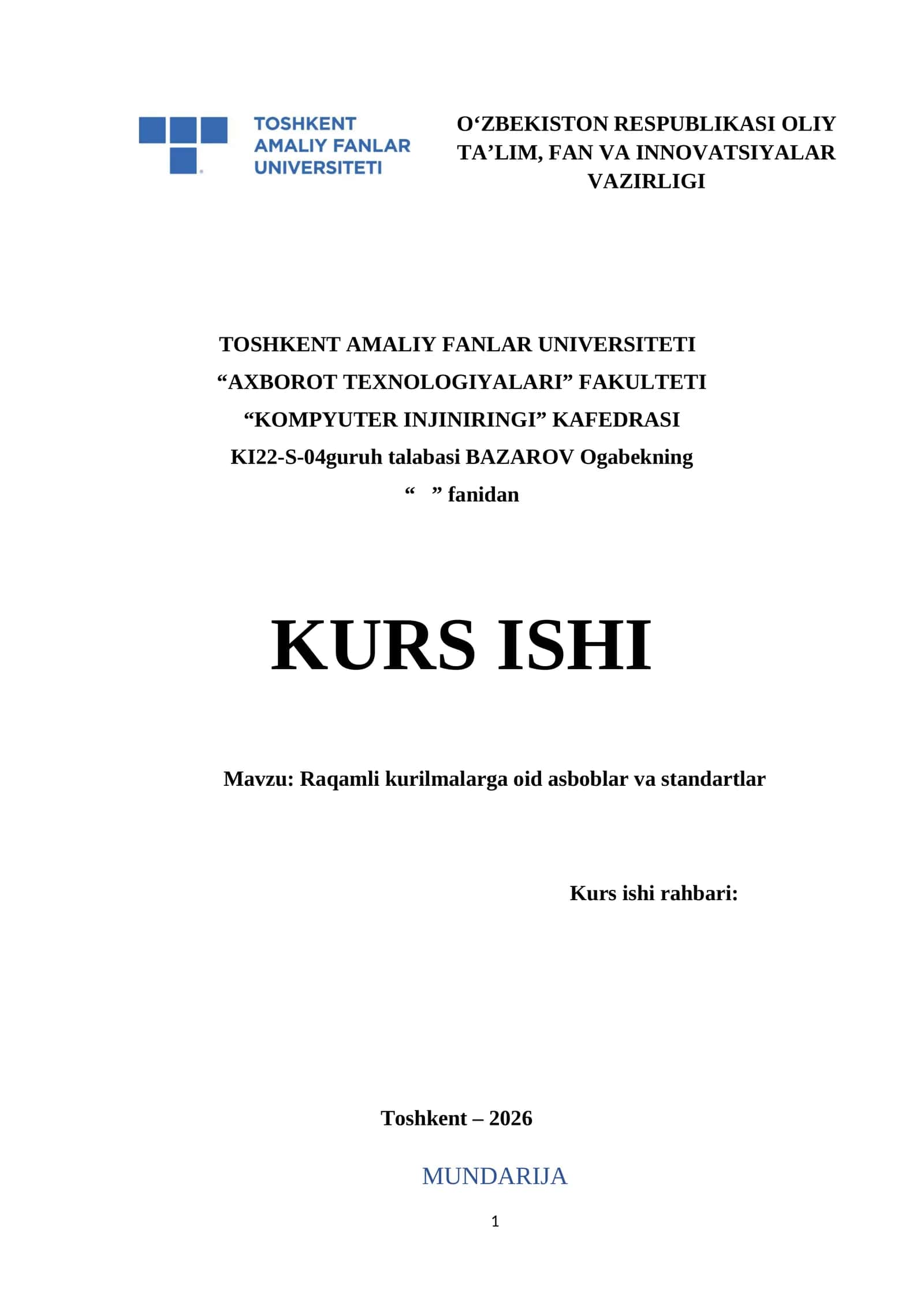 Raqamli kurilmalarga oid asboblar va standartlar 1