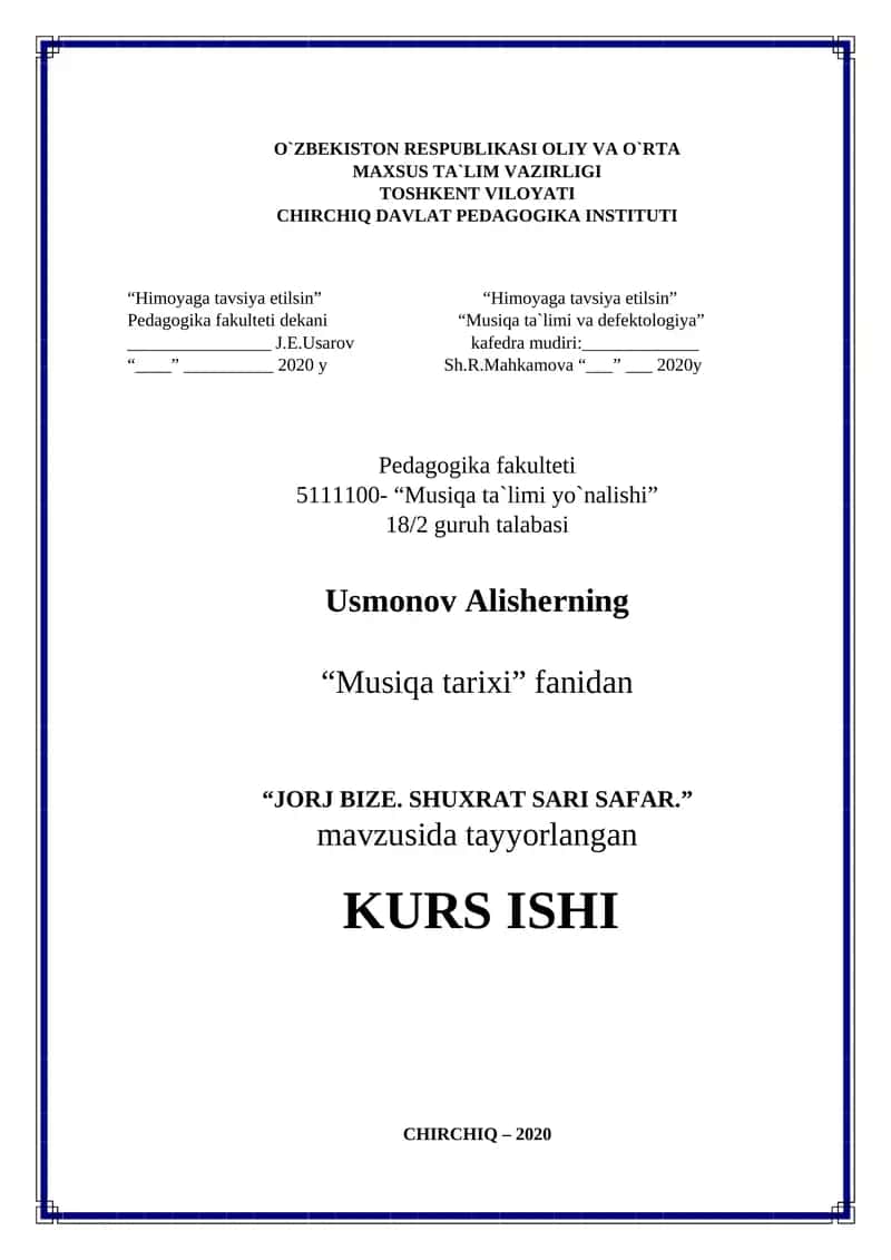 "JORJ BIZE. SHUXRAT SARI SAFAR." 1