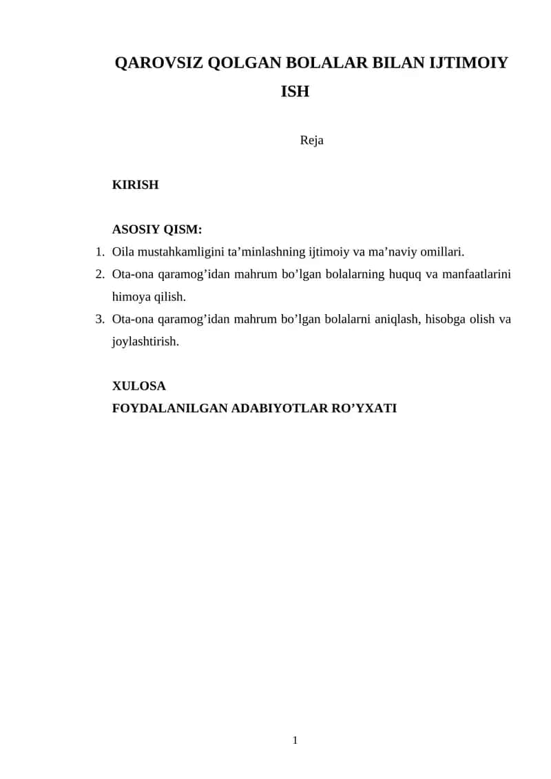 QAROVSIZ QOLGAN BOLALAR BILAN IJTIMOIY ISH 1