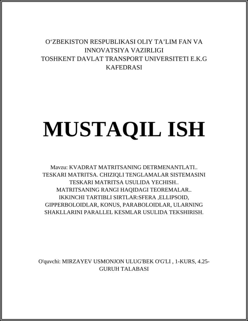 KVADRAT MATRITSANING DETRMENANTLATI 1