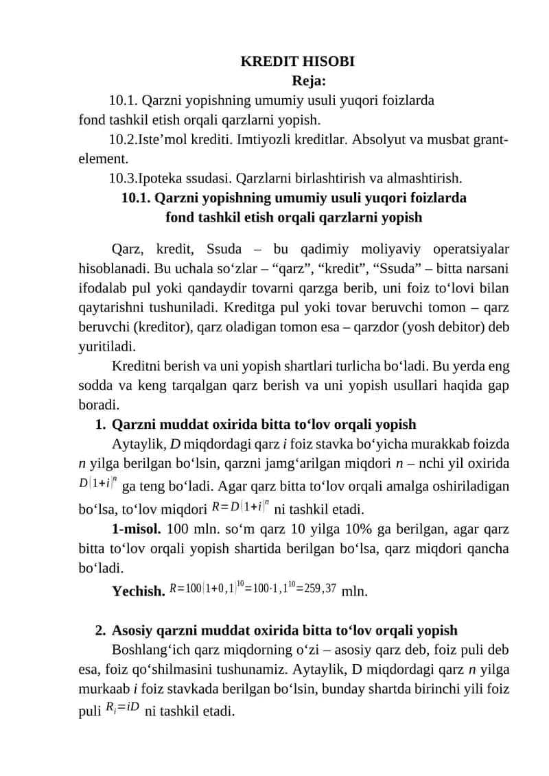 KREDIT HISOBI 1