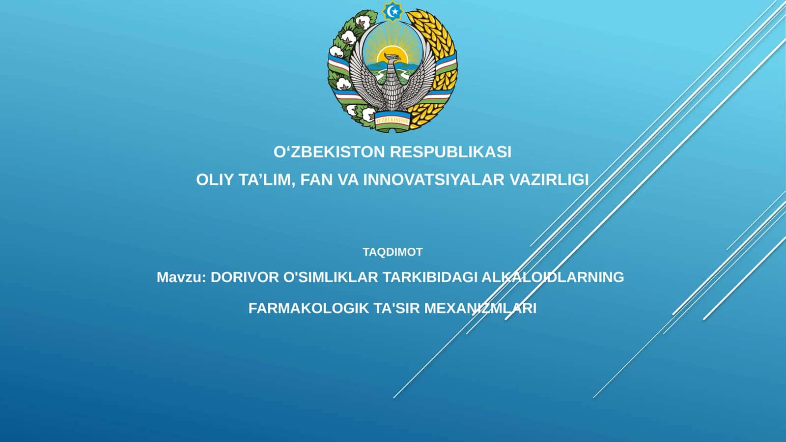 DORIVOR O'SIMLIKLAR TARKIBIDAGI ALKALOIDLARNING FARMAKOLOGIK TA'SIR MEXANIZMLARI 1