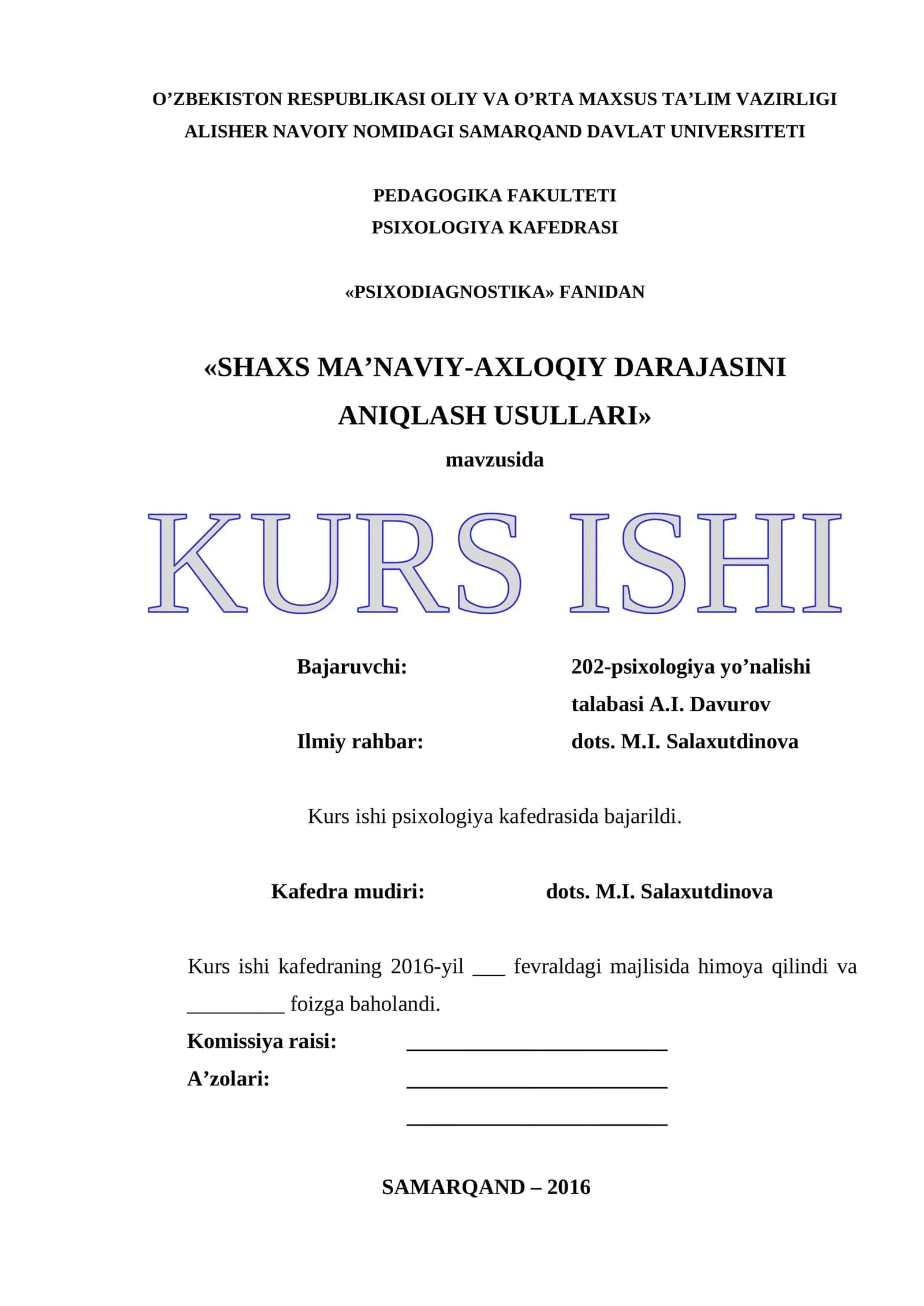 SHAXS MA’NAVIY-AXLOQIY DARAJASINI ANIQLASH USULLARI 1