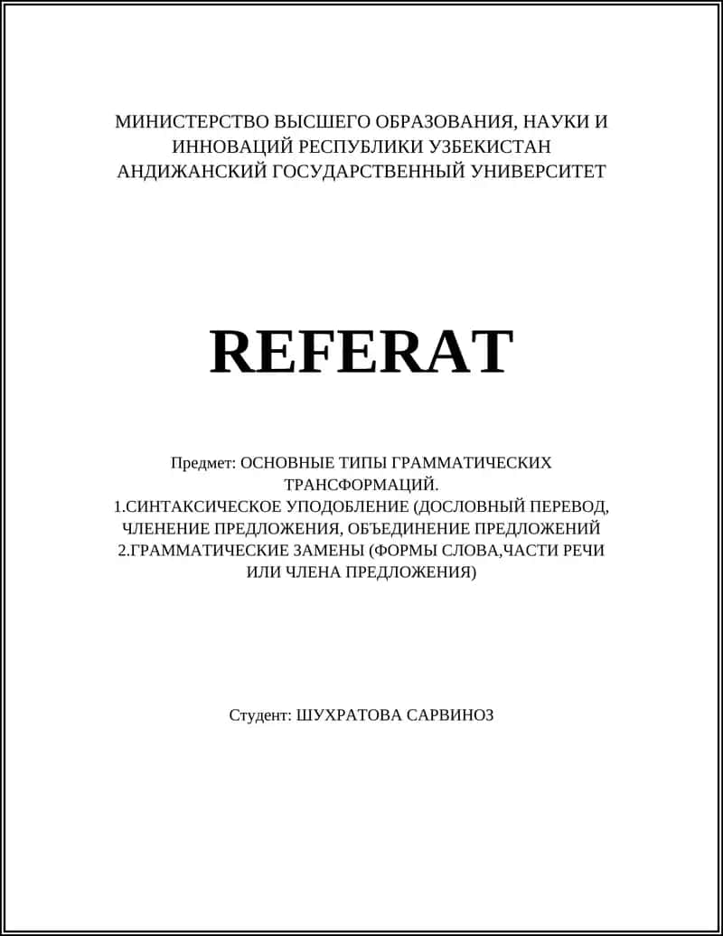 REFERAT ОСНОВНЫЕ ТИПЫ ГРАММАТИЧЕСКИХ ТРАНСФОРМАЦИЙ 1