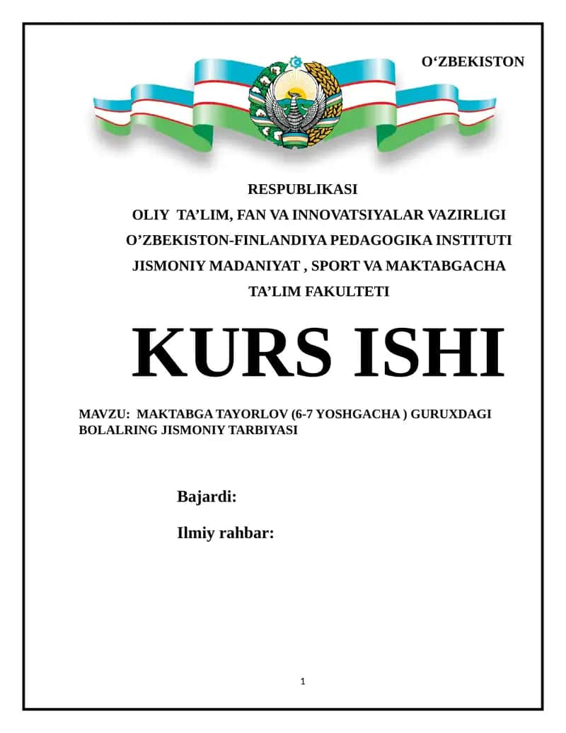 MAKTABGA TAYORLOV (6-7 YOSHGACHA) GURUXDAGI BOLALRING JISMONIY TARBIYASI 1