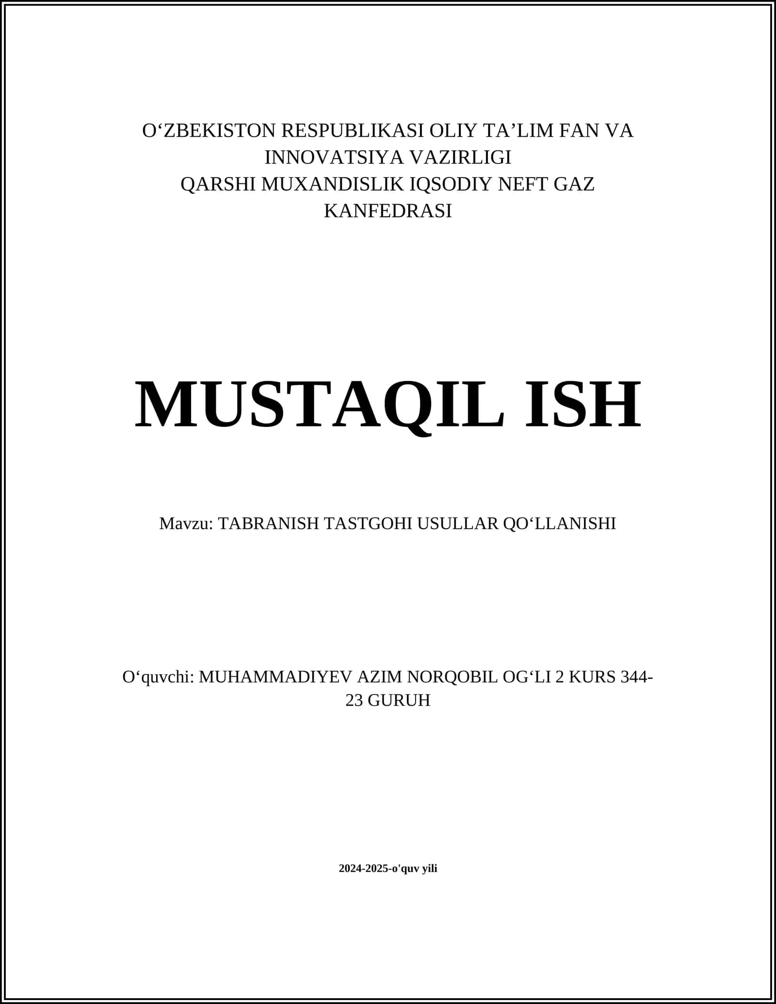 TABRANISH TASTGOHI USULLAR QOʻLLANISHI 1