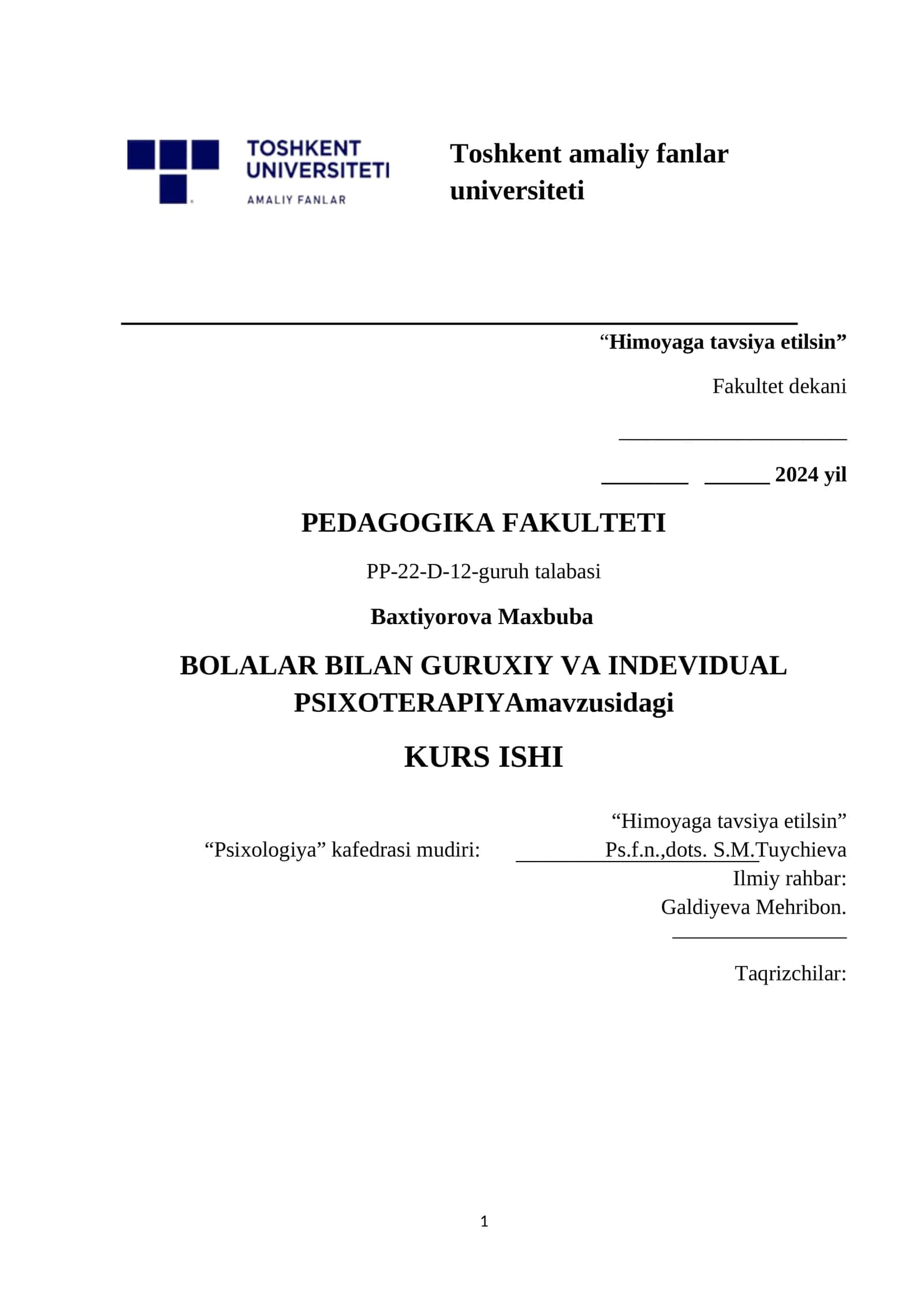 BOLALAR BILAN GURUXIY VA INDEVIDUAL PSIXOTERAPIYA 1