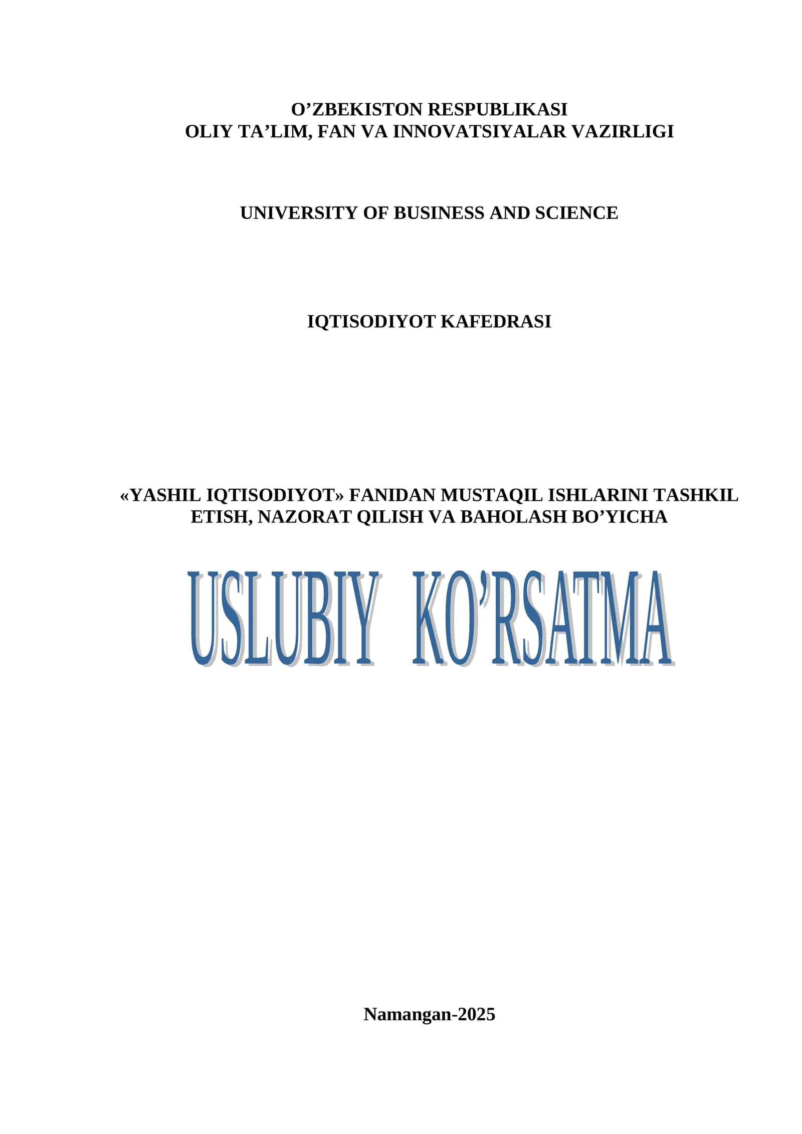 Yashil iqtisodiyot mustaqil ishlari 1