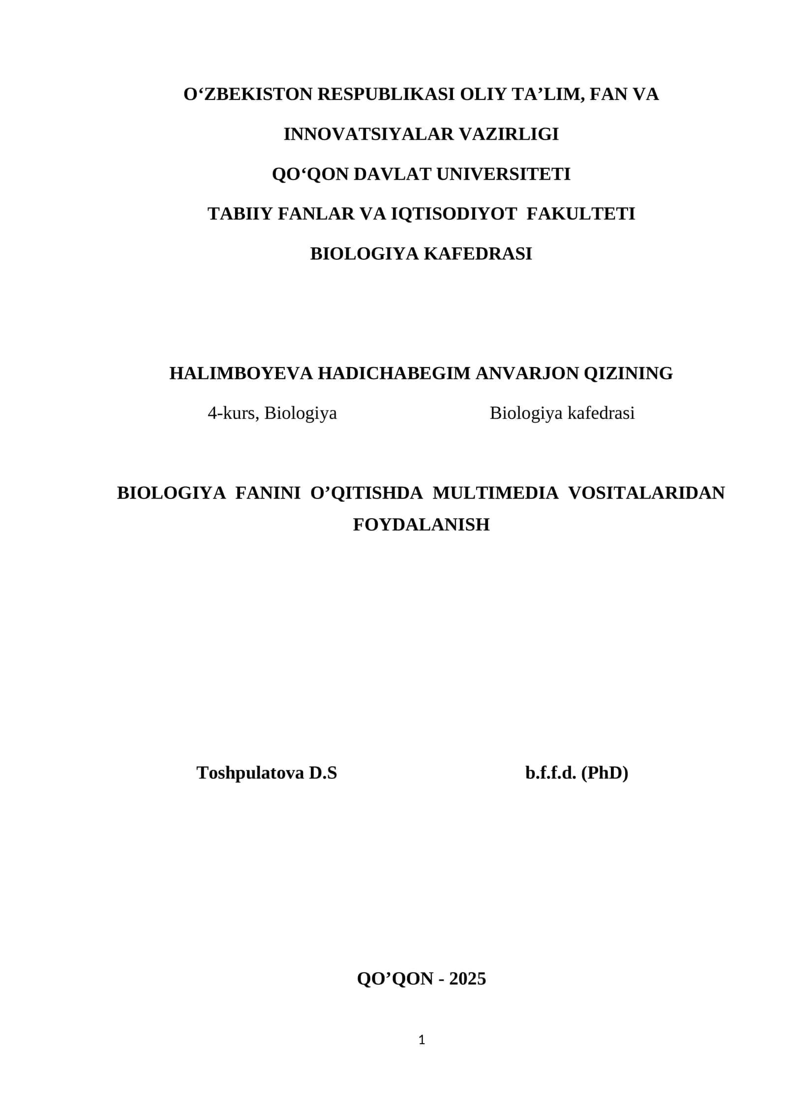 BIOLOGIYA FANINI O’QITISHDA MULTIMEDIA VOSITALARIDAN FOYDALANISH 1