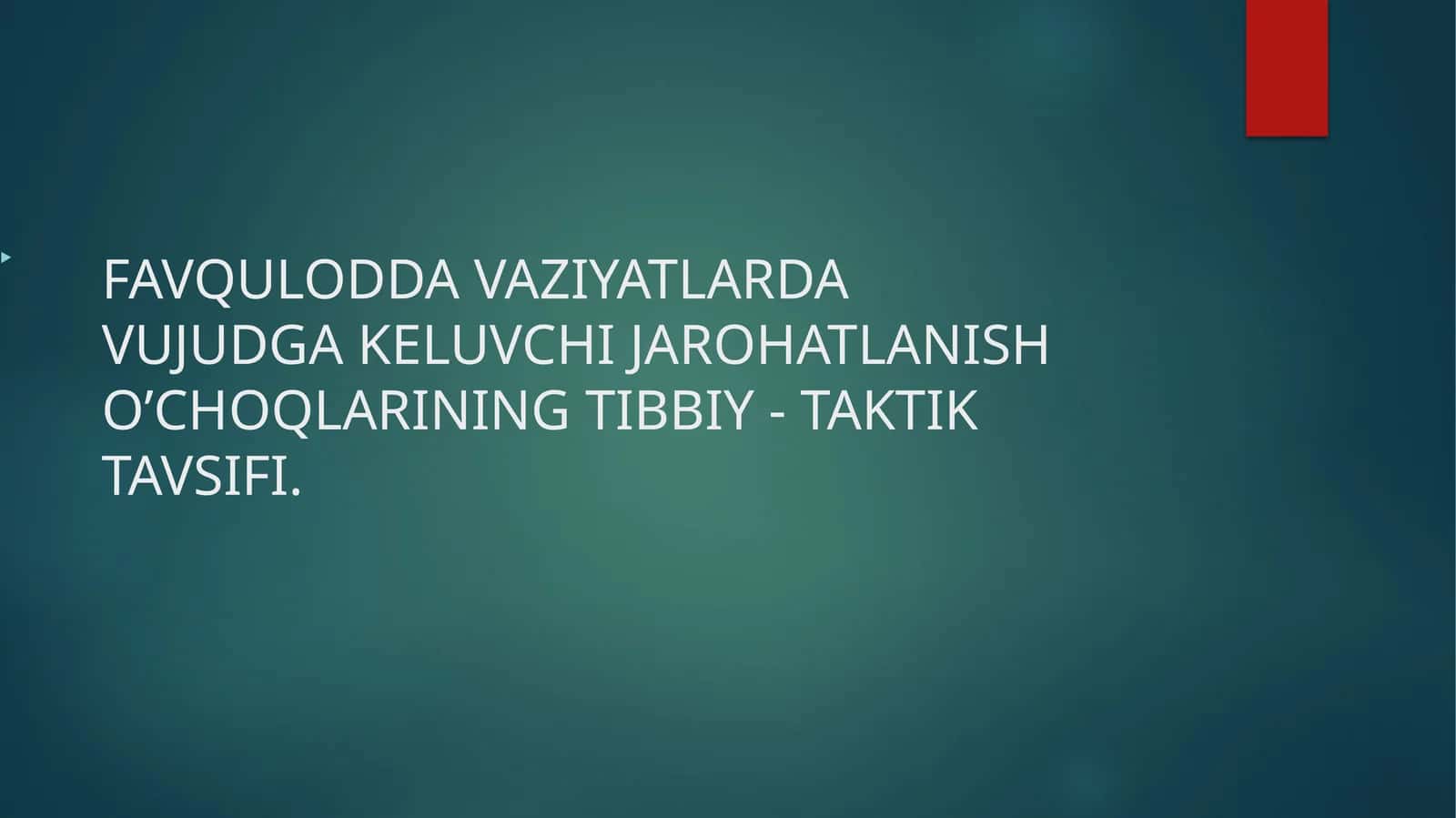 Favqulodda Vaziyatlarda Vujudga Keluvchi Jarohatlanish O’choqlarining Tibbiy - Taktik Tavsifi 1