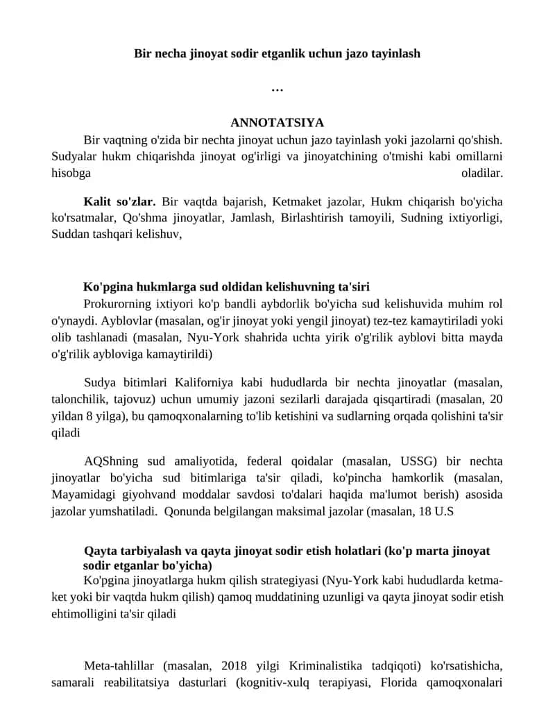 Bir necha jinoyat sodir etganlik uchun jazo tayinlash 1