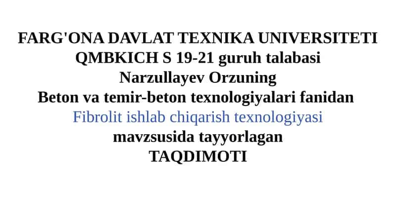 Fibrolit Ishlab Chiqarish Texnologiyasi 1