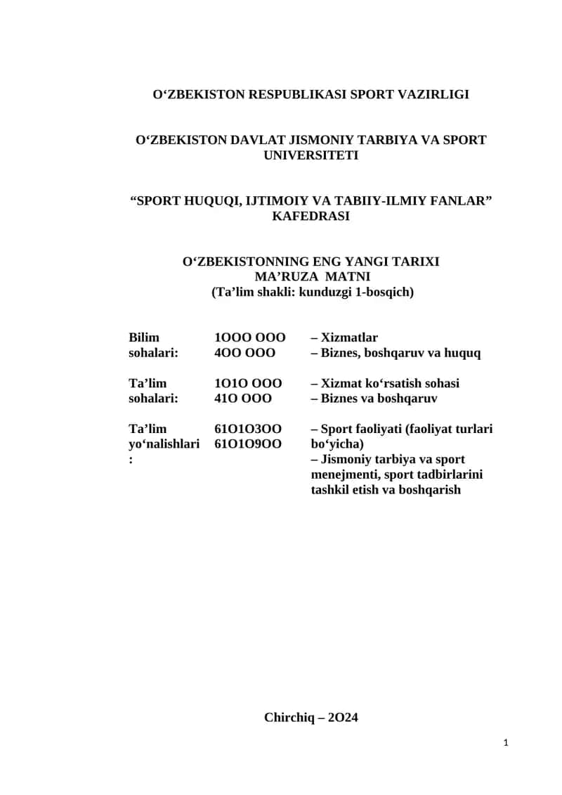 O‘zbekistonning Eng Yangi Tarixi 1