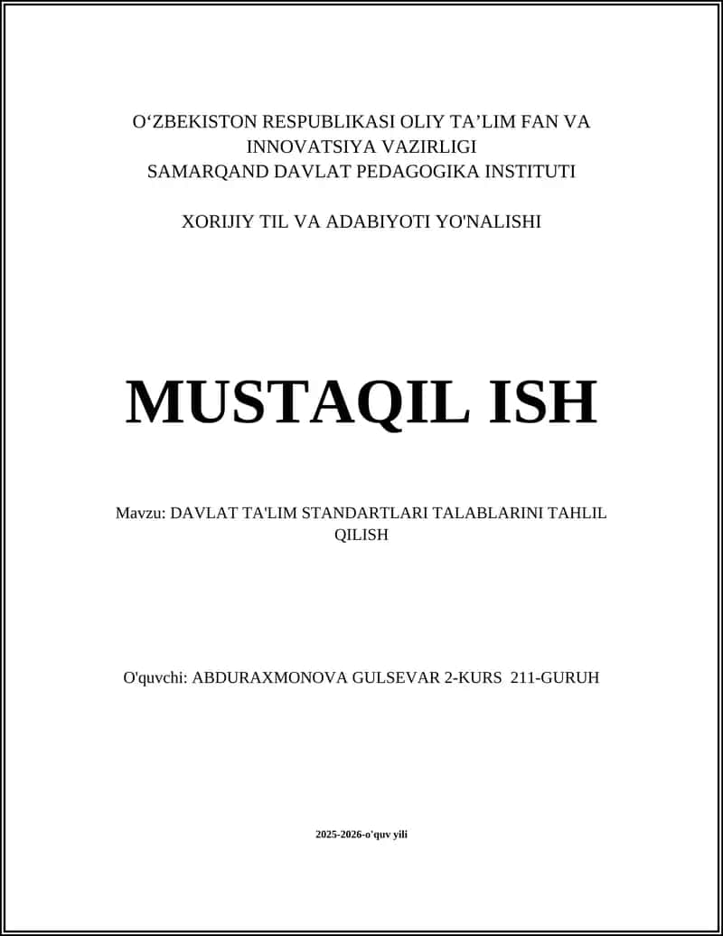 Davlat ta'lim standartlari talablarini tahlil qilish 1