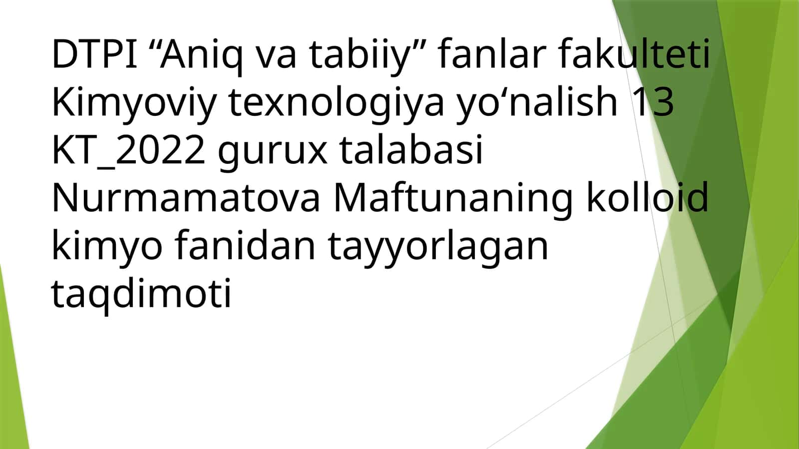 Taqdimot "Kolloid kimyo fanidan tayyorlangan taqdimot" 1