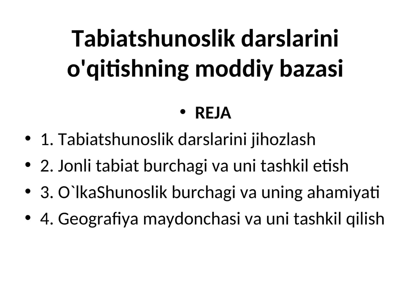 Tabiatshunoslik darslarini o'qitishning moddiy bazasi 1
