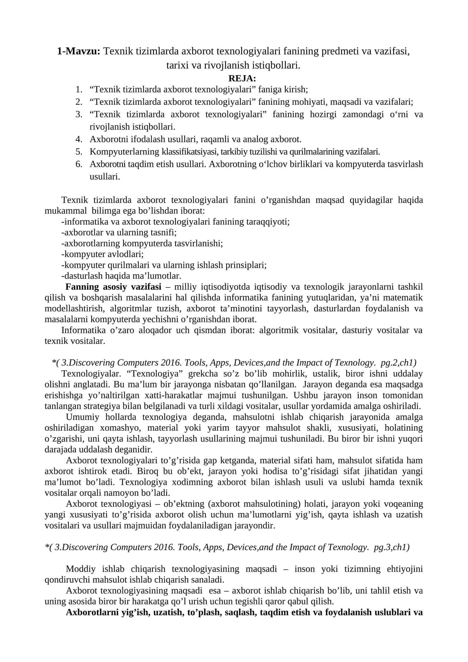Texnik tizimlarda axborot texnologiyalari fanini o'rganish 1