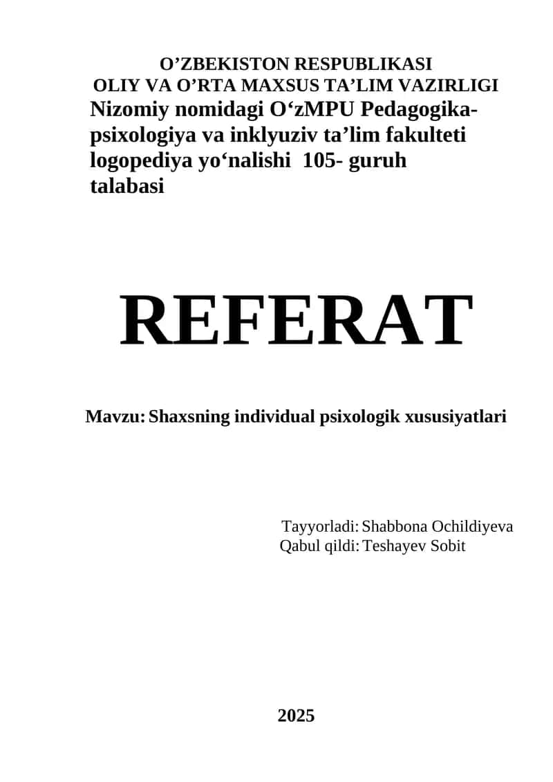 Shaxsning individual psixologik xususiyatlari 1