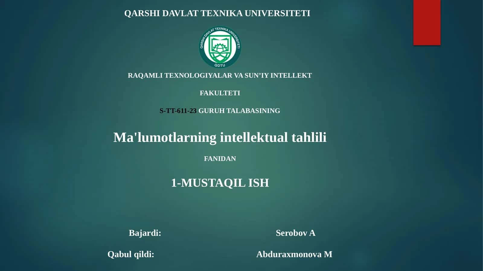 Ma'lumotlarning intellektual tahlili 1