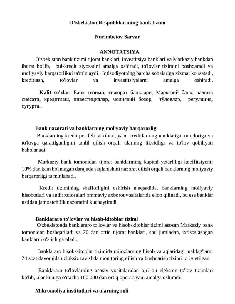 O‘zbekiston Respublikasining bank tizimi 1