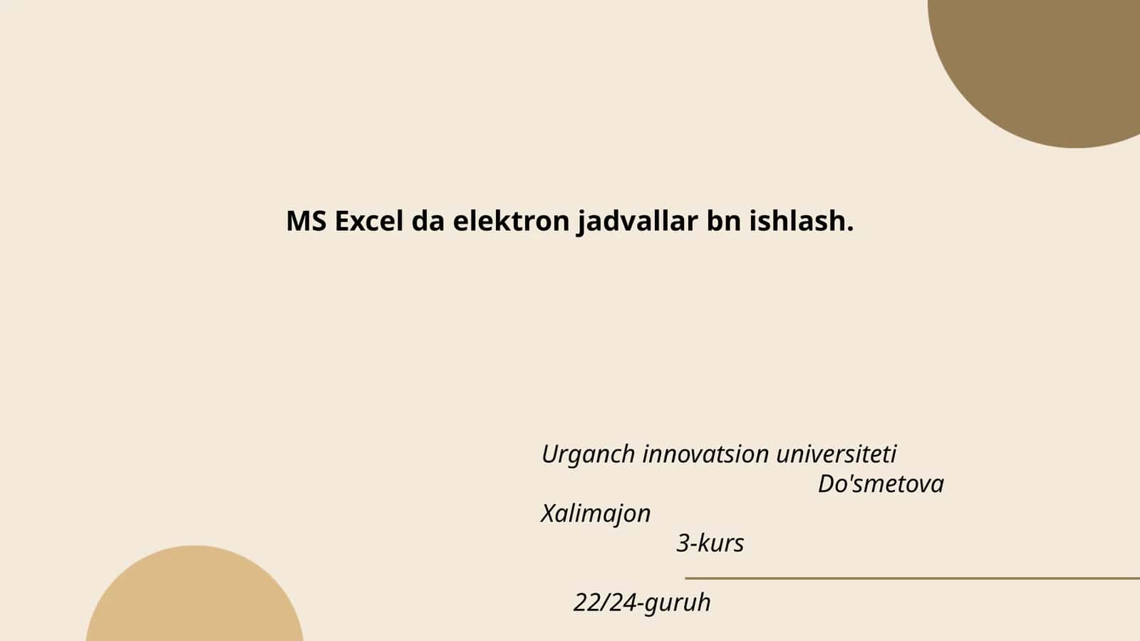 MS Excel da elektron jadvallar bn ishlash 1