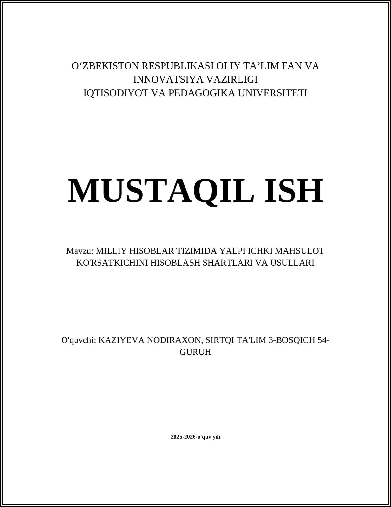 Yalpi ichki mahsulot (YIM) tushunchasi va miqyosi 1