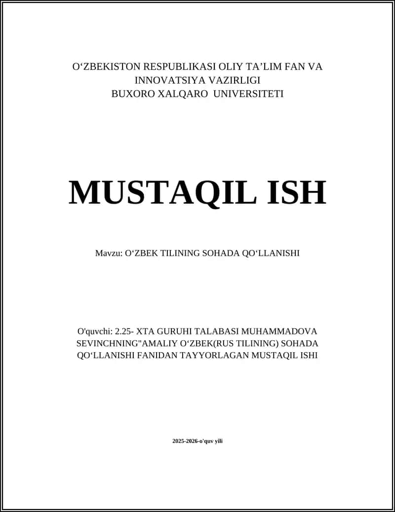 Oʻzbek Tilining Sohada Qoʻllanishi 1