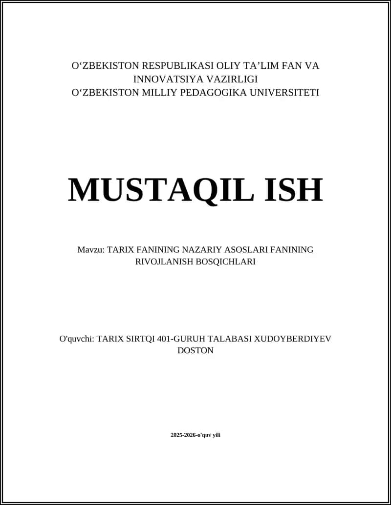 TARIX FANINING NAZARIY ASOSLARI FANINING RIVOJLANISH BOSQICHLARI 1